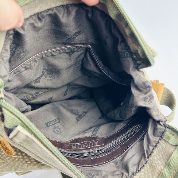 Augur Canvas Shoulder Saddle Bag Messenger Brown Leather Medium‎ Flap Snap Hobo - Picture 12 of 15